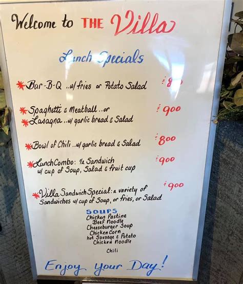 The Villa Menu .